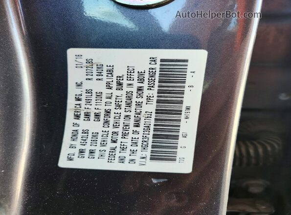 1HGCR3F03GA017652 2016 HONDA ACCORD Gray Вид підкапотного простору