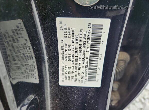 1HGCR3F80GA024497 2016 HONDA ACCORD Black Engine compartment view