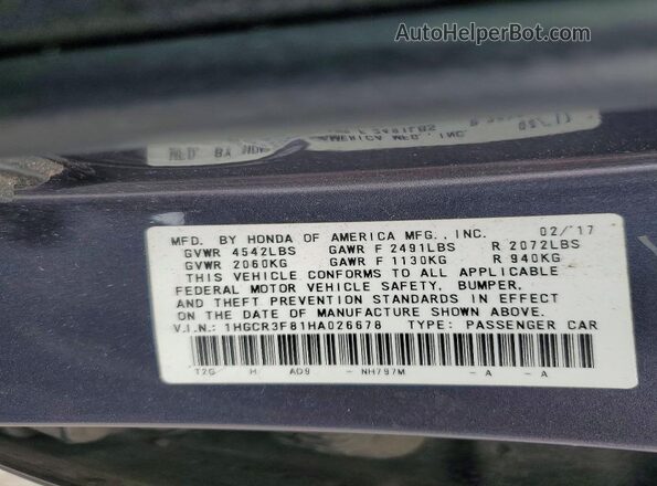1HGCR3F81HA026678 2017 HONDA ACCORD Gray Շարժիչի բաժամունքի տեսք