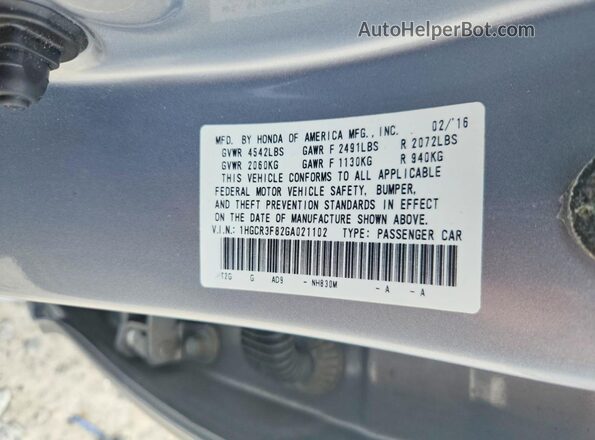 1HGCR3F82GA021102 2016 HONDA ACCORD Silver VIN sticker view