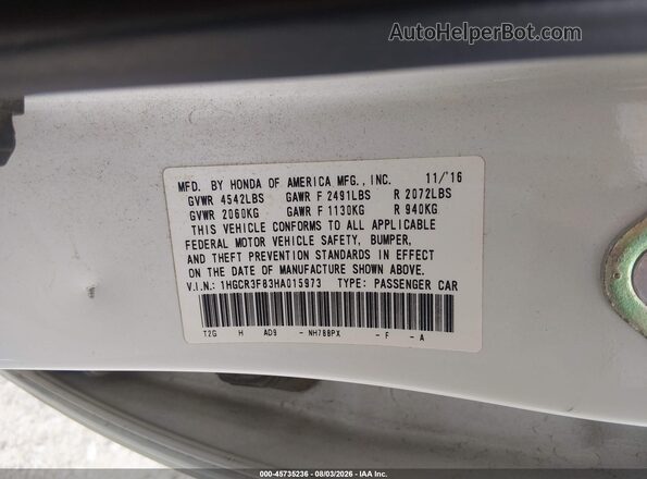 1HGCR3F83HA015973 2017 HONDA ACCORD White Widok komory silnika