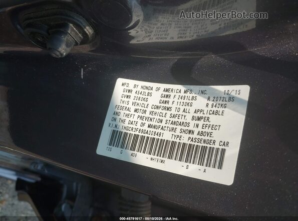 1HGCR3F89GA009481 2016 HONDA ACCORD Gray Շարժիչի բաժամունքի տեսք