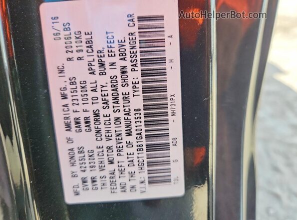 1HGCT1B81GA013536 2016 HONDA ACCORD Black ძრავის განყოფილების ხედი