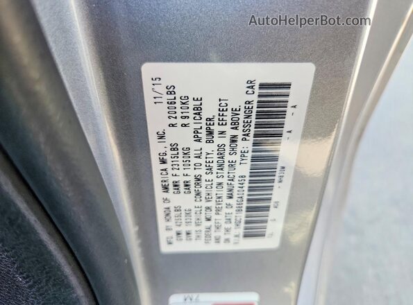 1HGCT1B86GA004458 2016 HONDA ACCORD Silver Вид підкапотного простору