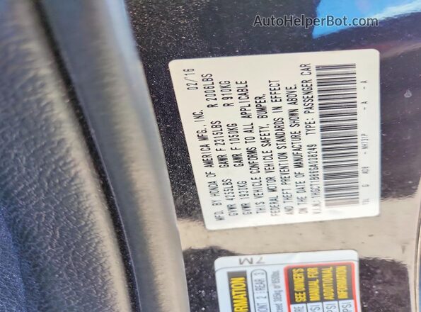 1HGCT1B86GA008249 2016 HONDA ACCORD Black VIN კოდის სტიკერის ხედი