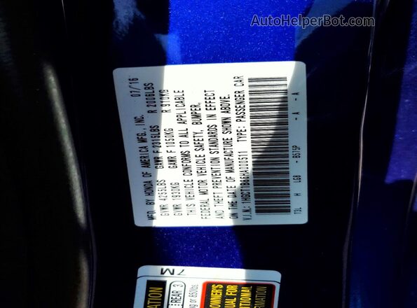 1HGCT1B86HA000511 2017 HONDA ACCORD Blue ძრავის განყოფილების ხედი
