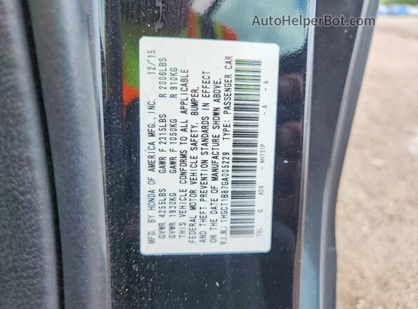 1HGCT1B87GA005229 2016 HONDA ACCORD Черный Вид подкапотного пространства
