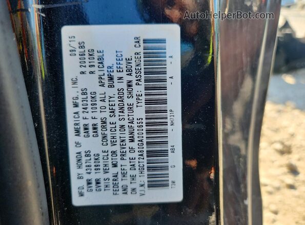1HGCT2A80GA000655 2016 HONDA ACCORD Black Widok komory silnika