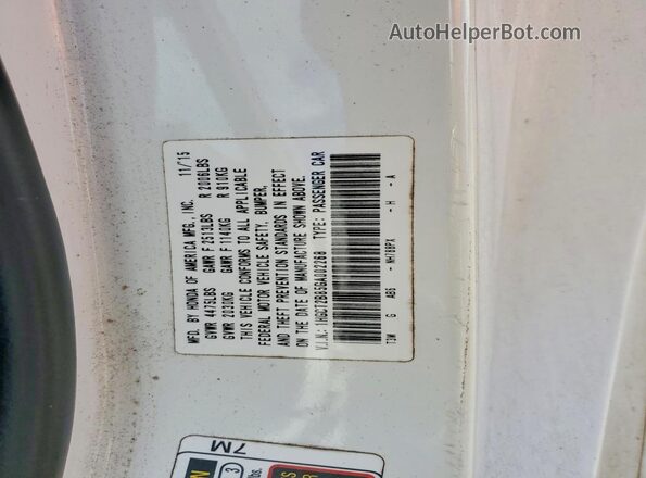 1HGCT2B85GA002268 2016 HONDA ACCORD White Widok komory silnika