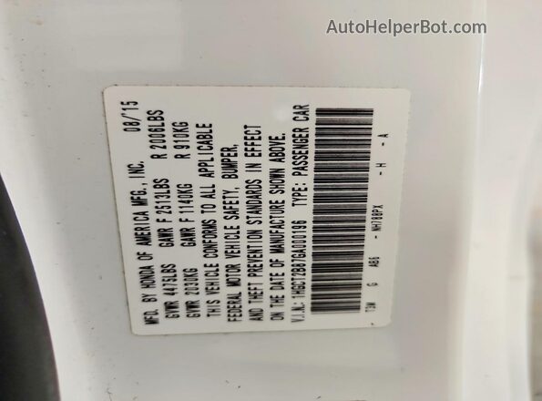 1HGCT2B87GA000196 2016 HONDA ACCORD White Widok naklejki z numerem VIN