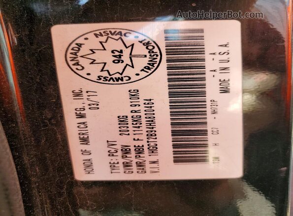 1HGCT2B94HA800464 2017 HONDA ACCORD Black Vista del compartimento del motor