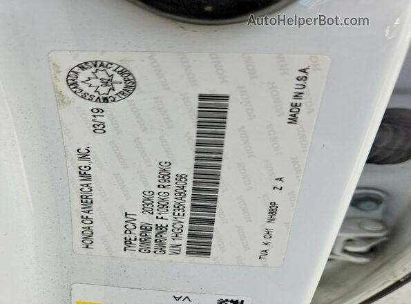 1HGCV1E35KA804056 2019 HONDA ACCORD Белый Вид подкапотного пространства