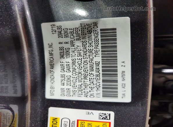 1HGCV1E36LA041482 2020 HONDA ACCORD Gray Շարժիչի բաժամունքի տեսք