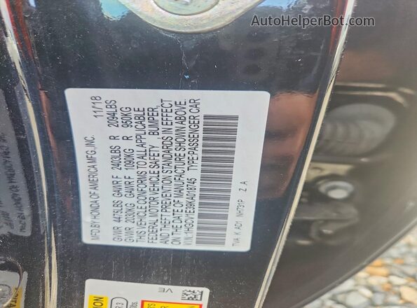 1HGCV1E39KA018745 2019 HONDA ACCORD Черный Вид подкапотного пространства