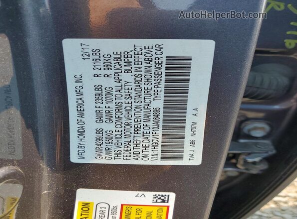 1HGCV1F10JA064895 2018 HONDA ACCORD Gray VIN sticker view