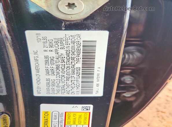 1HGCV1F10JA251523 2018 HONDA ACCORD Black VIN კოდის სტიკერის ხედი