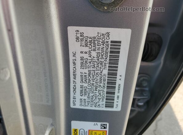 1HGCV1F10KA165131 2019 HONDA ACCORD Серебряный Вид наклейки с VIN-кодом