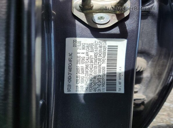 1HGCV1F11LA052600 2020 HONDA ACCORD Gray Widok naklejki z numerem VIN