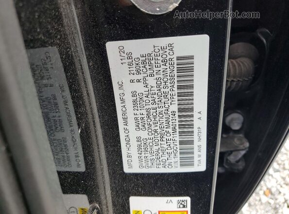1HGCV1F11MA013149 2021 HONDA ACCORD Черный Вид наклейки с VIN-кодом