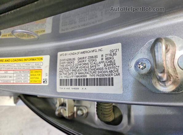 1HGCV1F11MA040660 2021 HONDA ACCORD Silver Вид наклейки з VIN-кодом