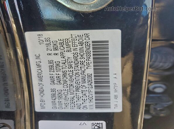 1HGCV1F12JA263382 2018 HONDA ACCORD Black ძრავის განყოფილების ხედი