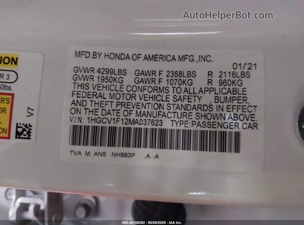 1HGCV1F12MA037623 2021 HONDA ACCORD White Вид підкапотного простору