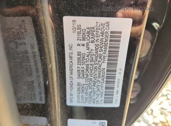1HGCV1F13JA263374 2018 HONDA ACCORD Black Շարժիչի բաժամունքի տեսք