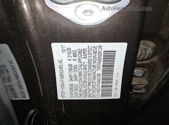 1HGCV1F14JA031298 2018 HONDA ACCORD Brown Vista del compartimento del motor