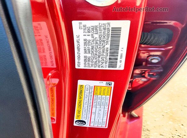1HGCV1F16JA214914 2018 HONDA ACCORD Red ძრავის განყოფილების ხედი