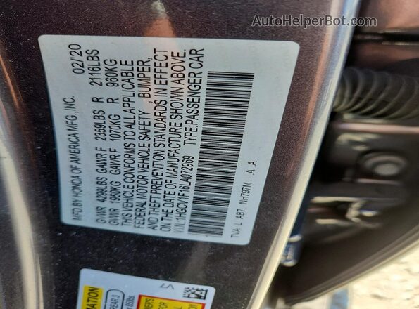 1HGCV1F16LA072969 2020 HONDA ACCORD Gray Вид підкапотного простору