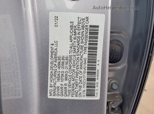 1HGCV1F16NA018445 2022 HONDA ACCORD Silver Vista del compartimento del motor