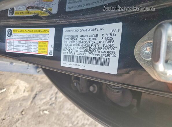 1HGCV1F17JA196262 2018 HONDA ACCORD Black Widok komory silnika