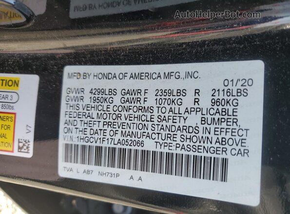 1HGCV1F17LA052066 2020 HONDA ACCORD Black 