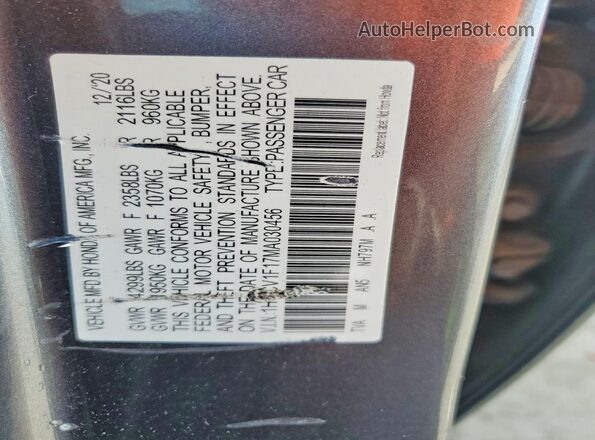 1HGCV1F17MA030456 2021 HONDA ACCORD Charcoal VIN կոդի պիտակի տեսք