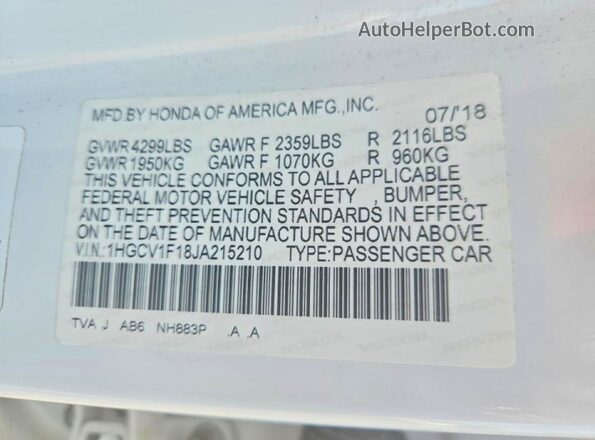 1HGCV1F18JA215210 2018 HONDA ACCORD White Engine compartment view