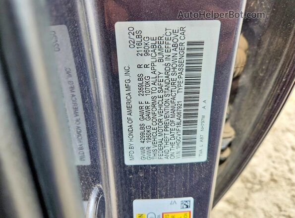 1HGCV1F18LA067921 2020 HONDA ACCORD Gray Vista del compartimento del motor