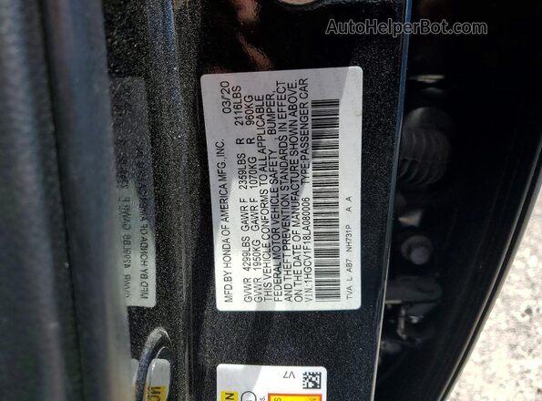 1HGCV1F18LA080006 2020 HONDA ACCORD Black Engine compartment view