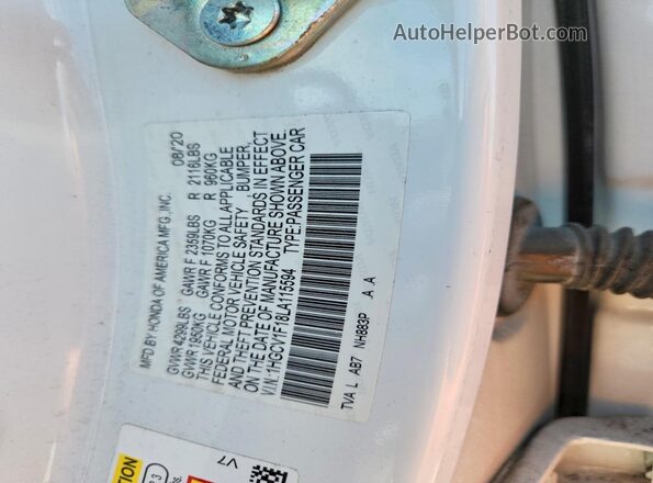 1HGCV1F18LA115594 2020 HONDA ACCORD Белый Вид наклейки с VIN-кодом