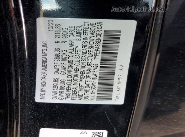 1HGCV1F18LA157425 2020 HONDA ACCORD Black Вид підкапотного простору
