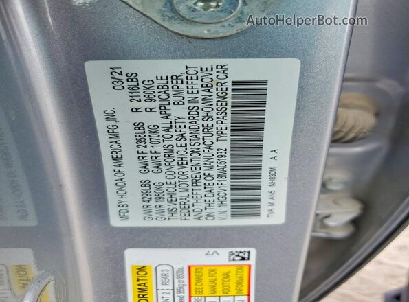 1HGCV1F18MA051932 2021 HONDA ACCORD Silver Widok komory silnika