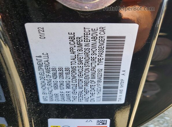 1HGCV1F18NA023162 2022 HONDA ACCORD Black ძრავის განყოფილების ხედი