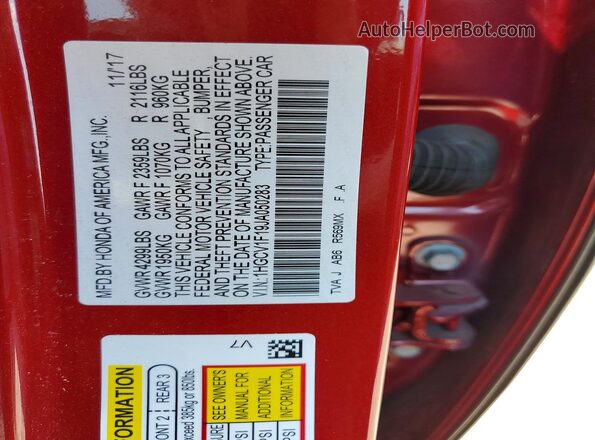 1HGCV1F19JA050283 2018 HONDA ACCORD Red Вид підкапотного простору