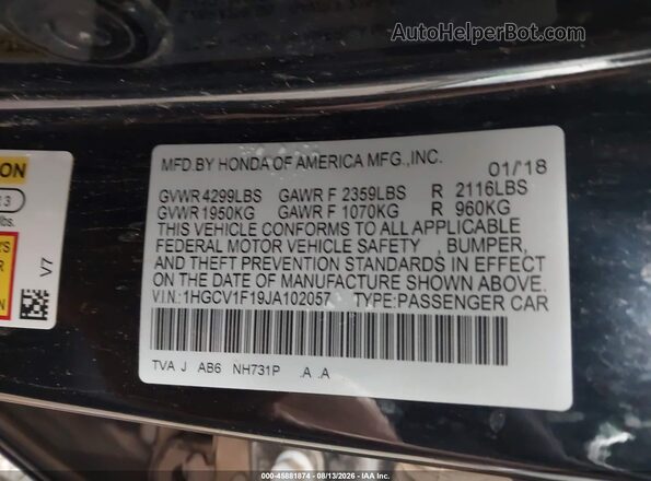 1HGCV1F19JA102057 2018 HONDA ACCORD Black Widok komory silnika