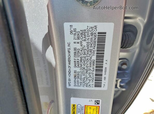 1HGCV1F19JA196862 2018 HONDA ACCORD Silver Engine compartment view