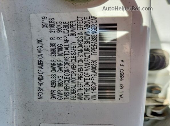 1HGCV1F19LA003550 2020 HONDA ACCORD White Vista del compartimento del motor