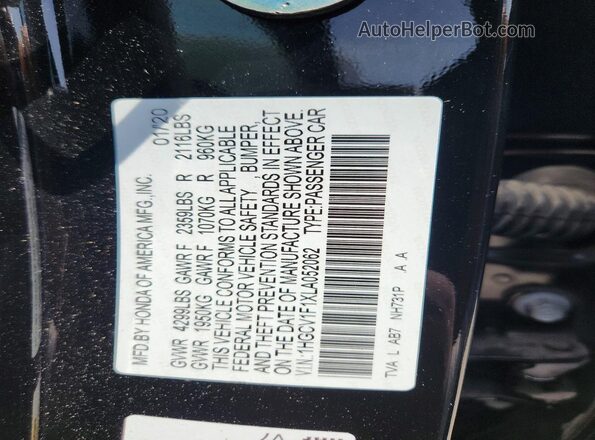1HGCV1F1XLA052062 2020 HONDA ACCORD Black Vista del compartimento del motor