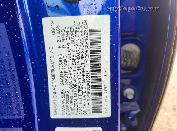 1HGCV1F30JA193818 2018 HONDA ACCORD Blue Вид підкапотного простору