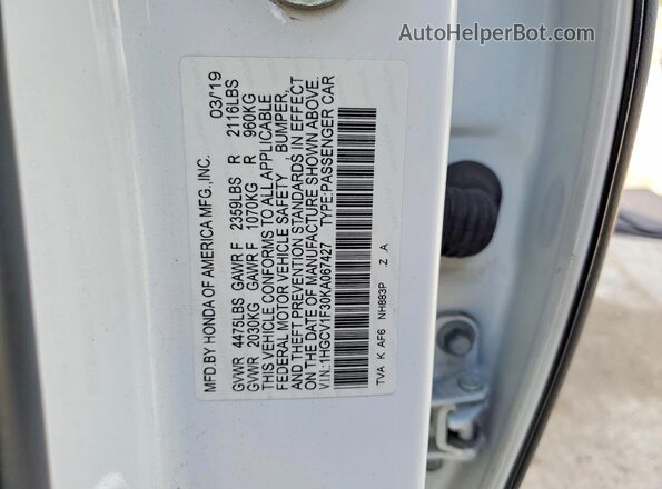 1HGCV1F30KA067427 2019 HONDA ACCORD White Շարժիչի բաժամունքի տեսք