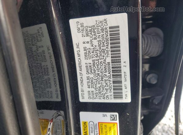 1HGCV1F30LA000098 2020 HONDA ACCORD Black VIN կոդի պիտակի տեսք