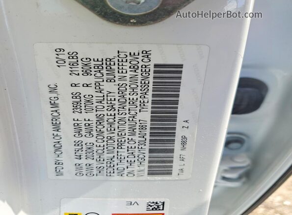 1HGCV1F30LA018617 2020 HONDA ACCORD White Շարժիչի բաժամունքի տեսք